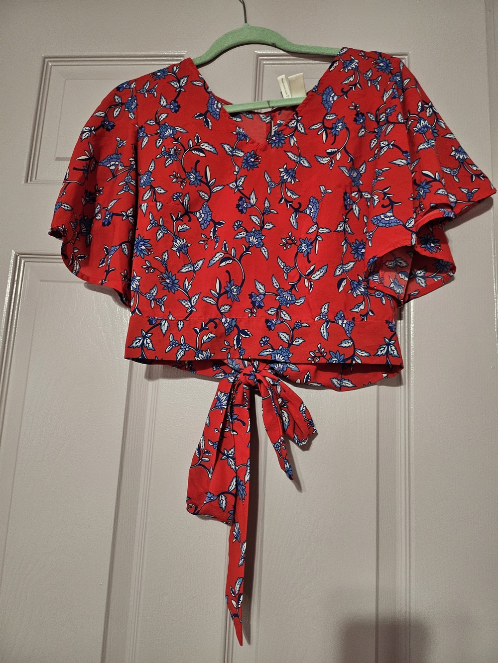 Japna Red Floral Tie-Front Crop Top